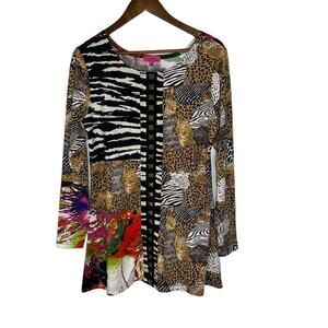 Max & Rina Artsy Animal Print Vintage Casual Long Sleeve Size L Women's